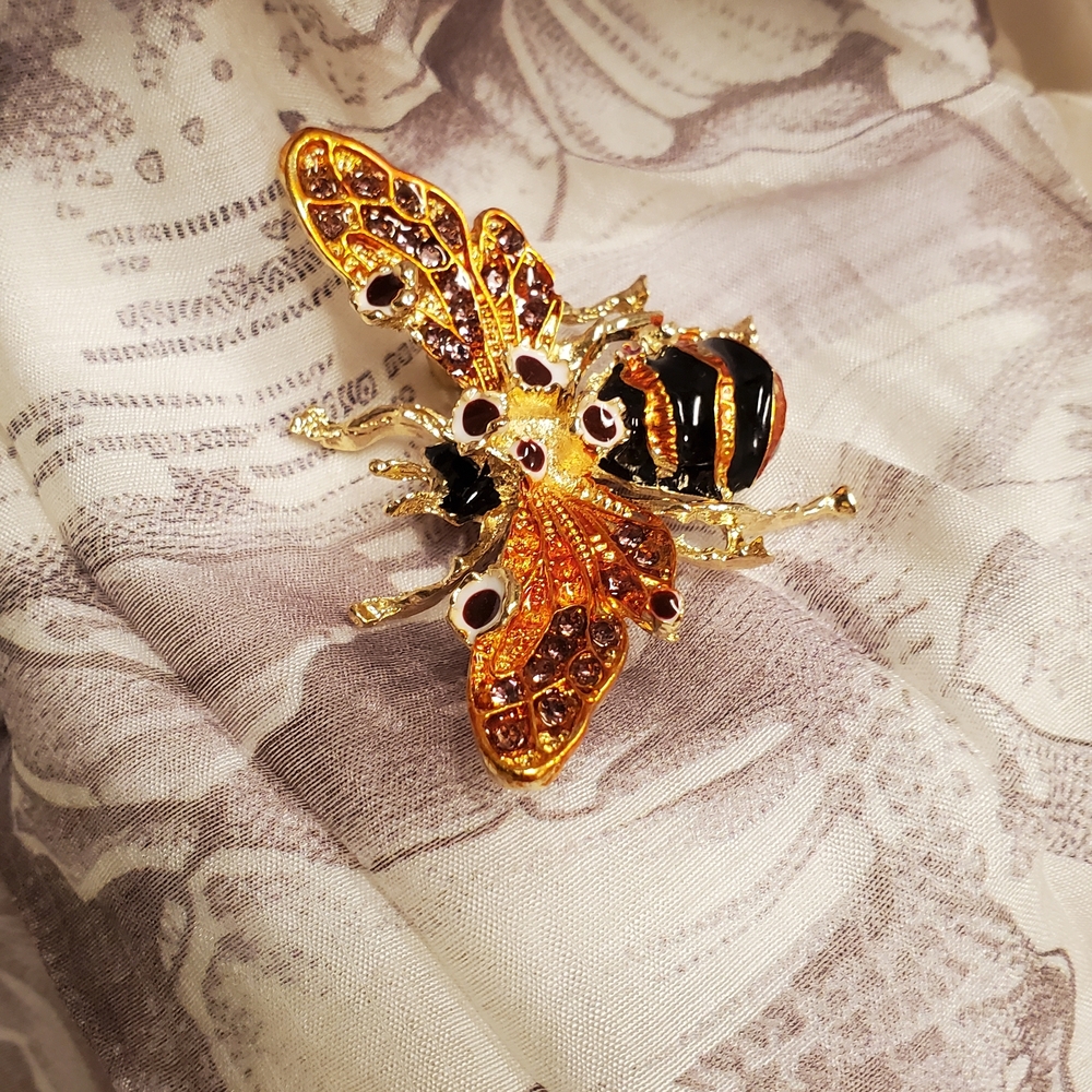 Gold and Black Bee Brooch - Women Jewelry